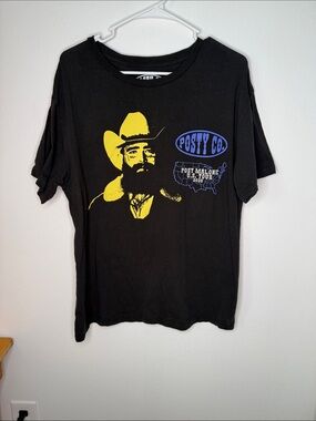 Posty Co Post Malone U.S. Tour 2025 Black Graphic Tee Cowboy Size L